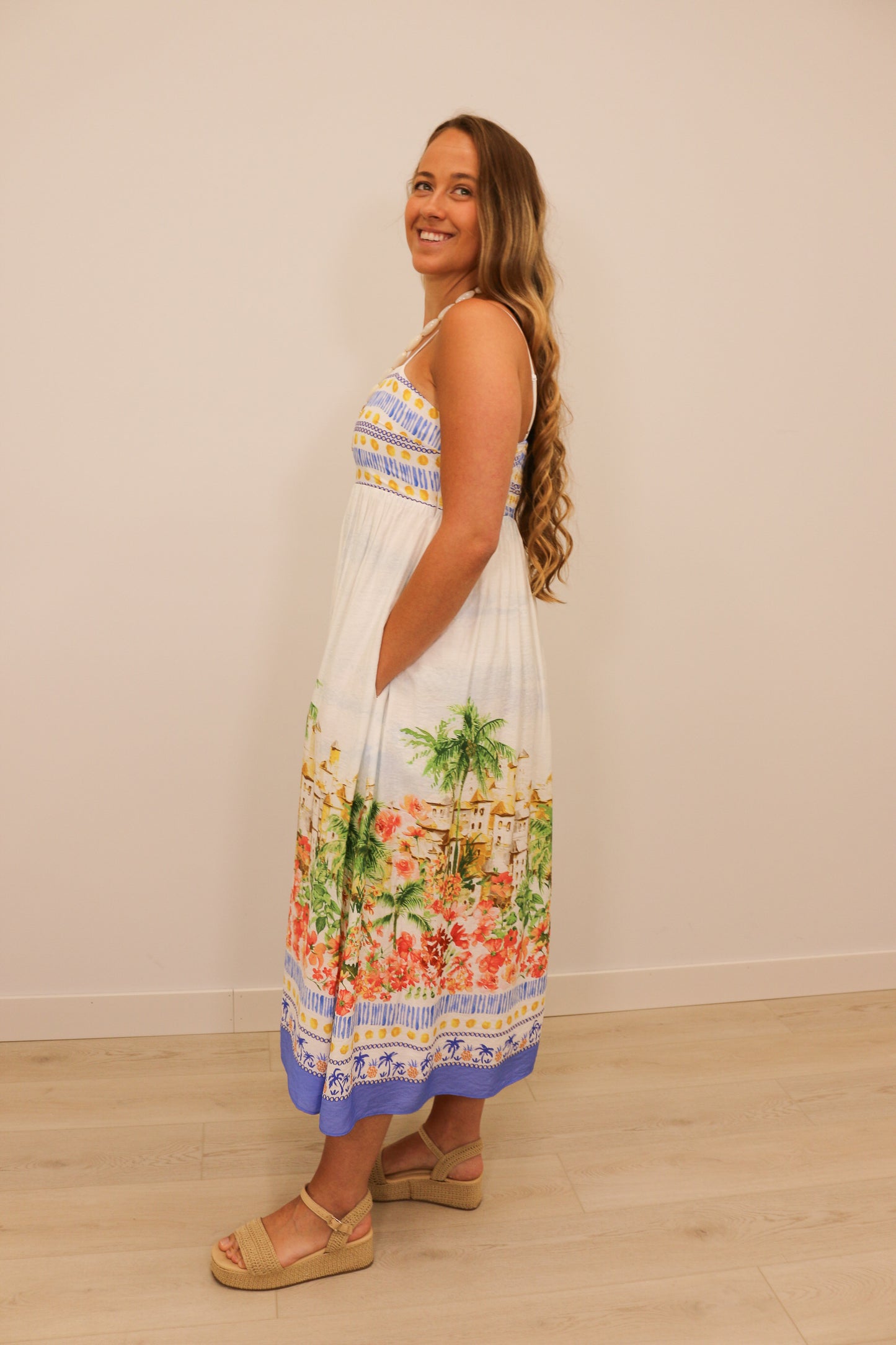 Talli Tropical Scenic Print Sleeveless Maxi Dress - Blue Multi