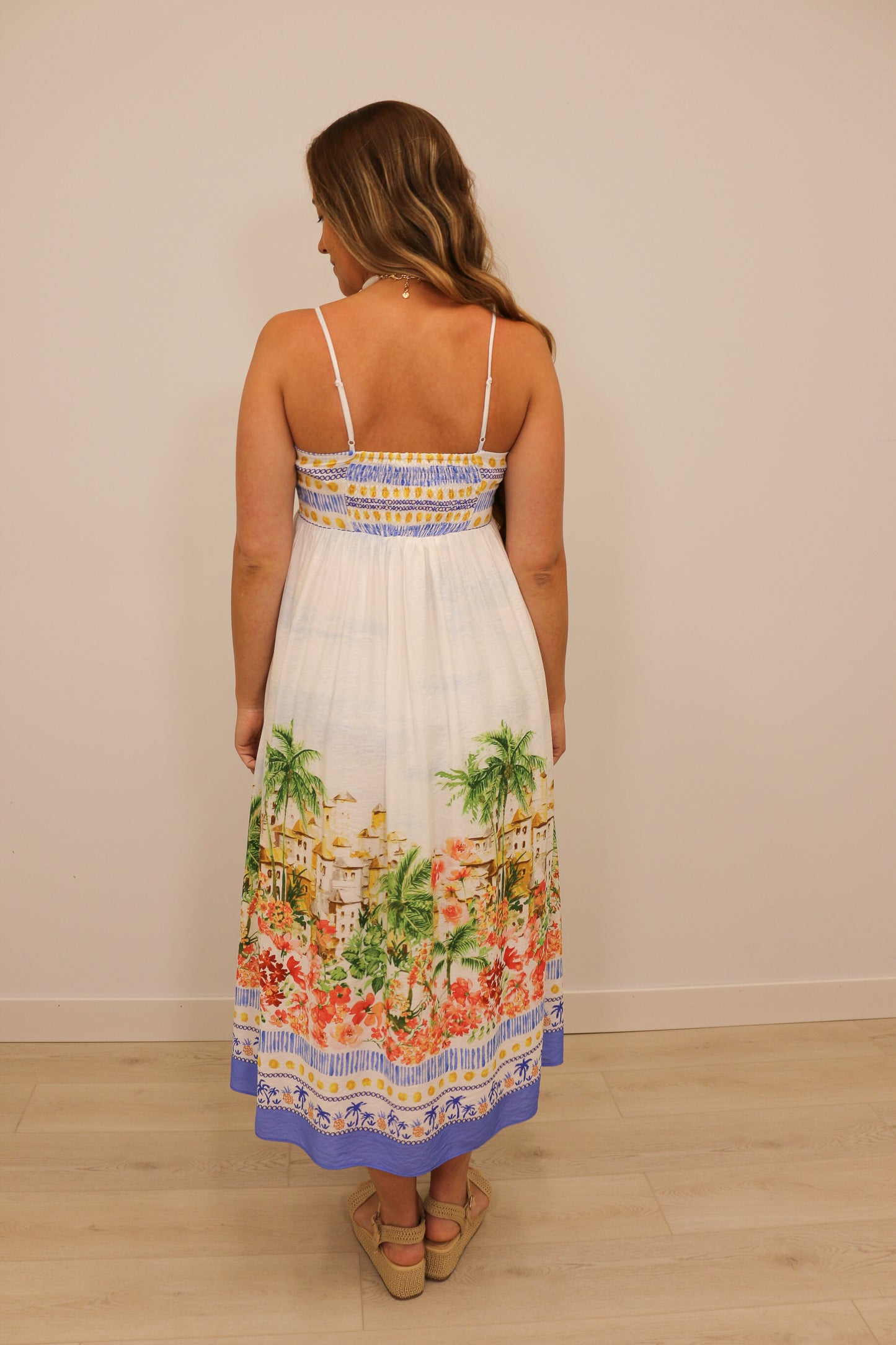 Talli Tropical Scenic Print Sleeveless Maxi Dress - Blue Multi