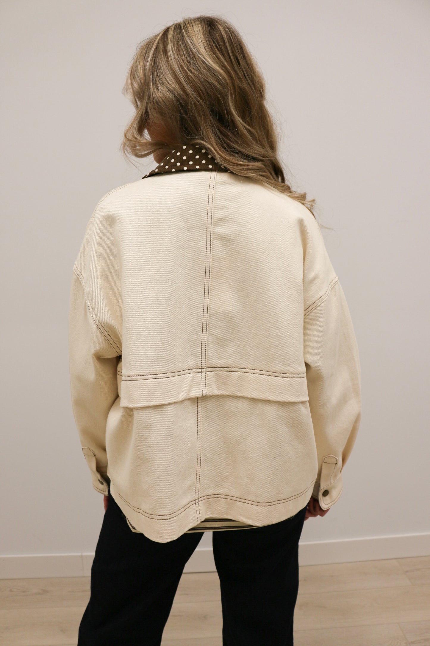 Tenley Polka Dot Trim Barn Jacket - Ecru Brown