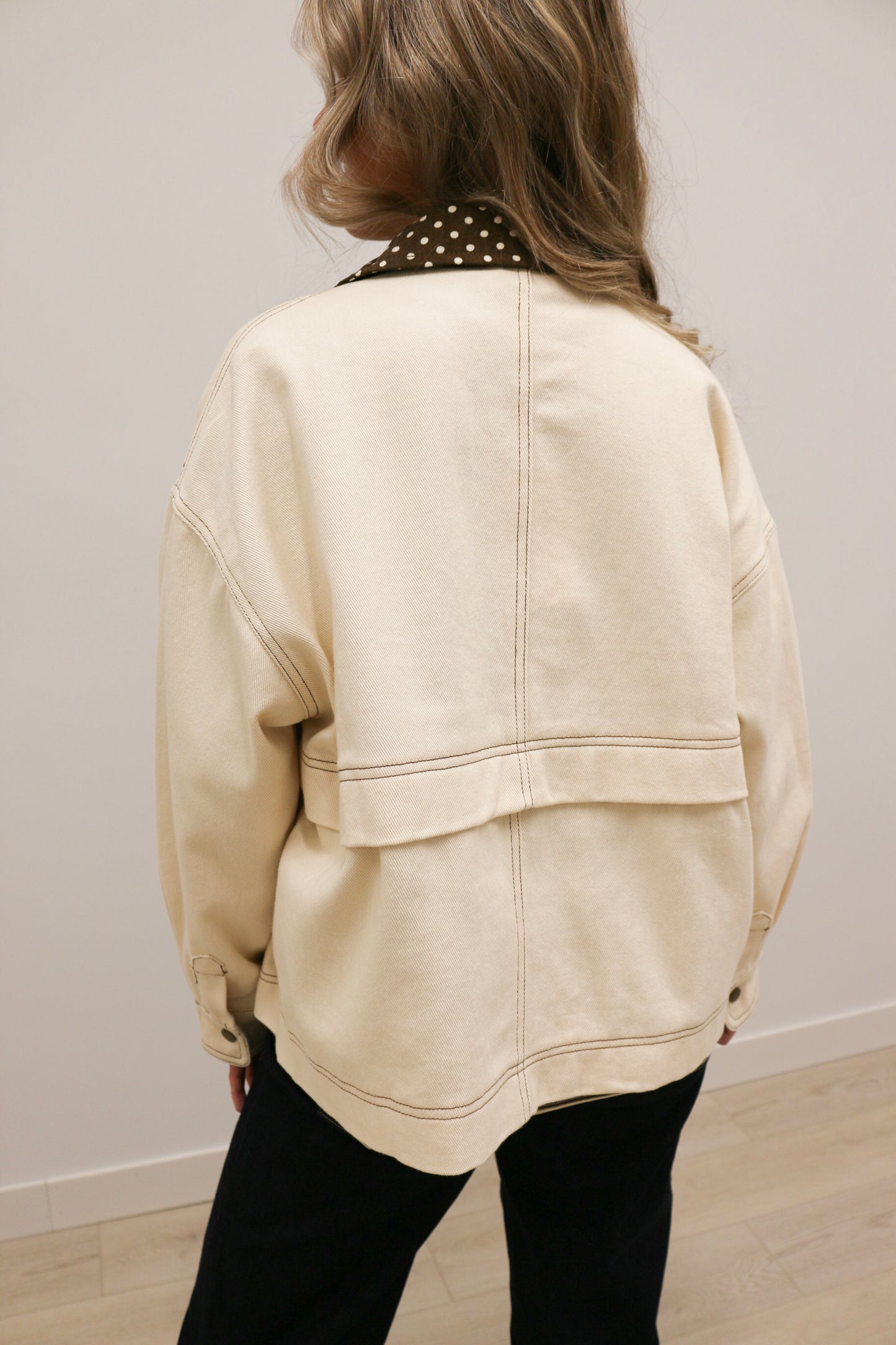 Tenley Polka Dot Trim Barn Jacket - Ecru Brown