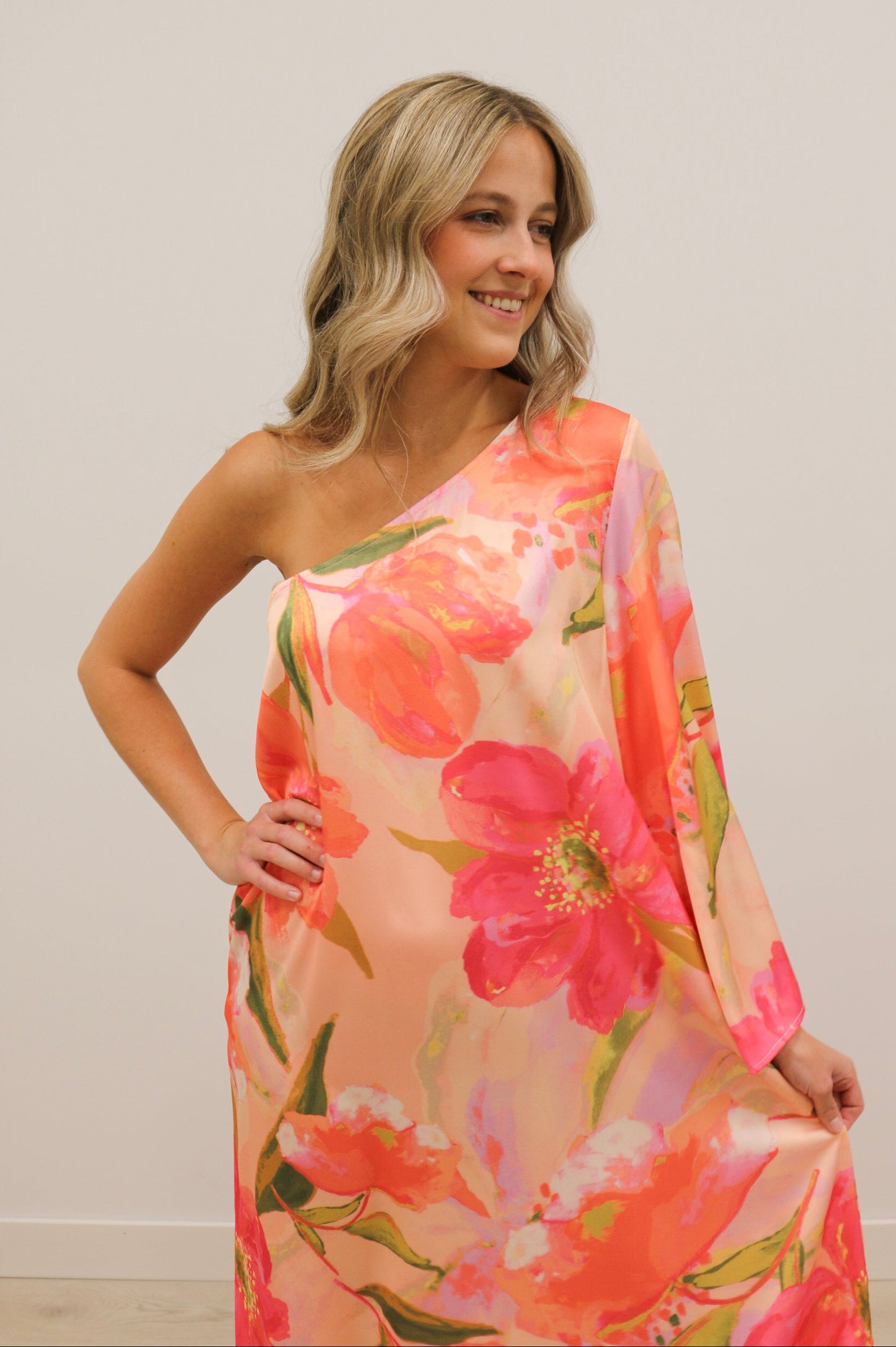 Tessa Floral One Shoulder Maxi Dress - Pink Multi