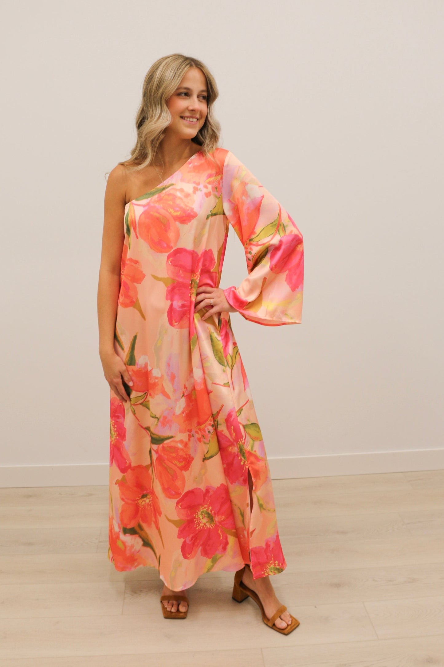 Tessa Floral One Shoulder Maxi Dress - Pink Multi