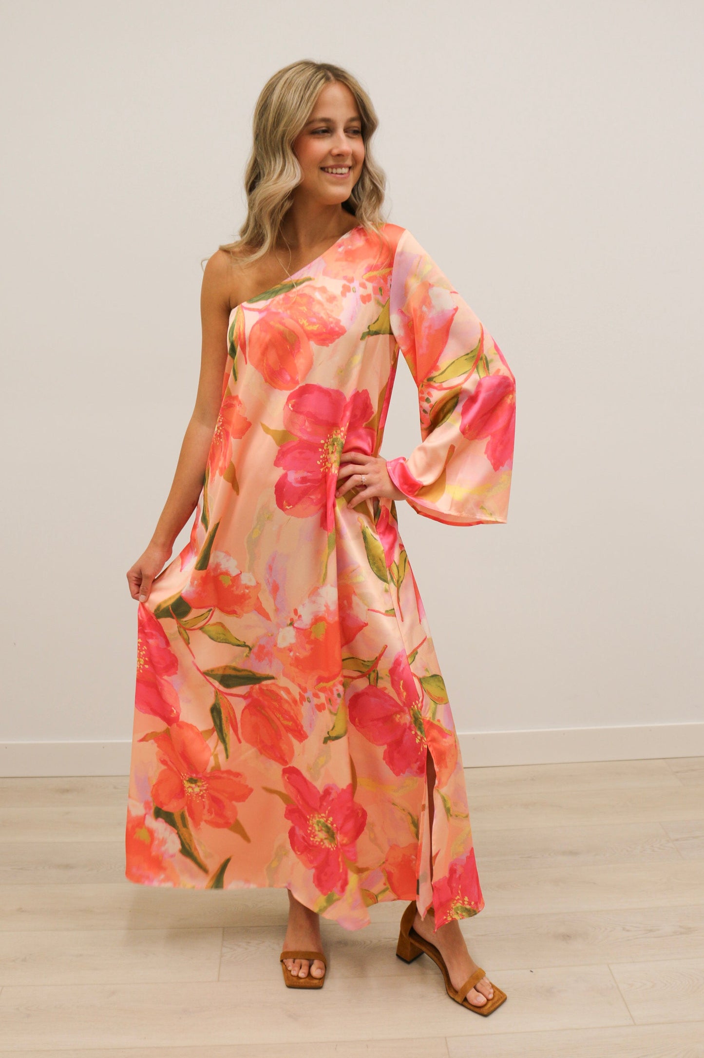 Tessa Floral One Shoulder Maxi Dress - Pink Multi