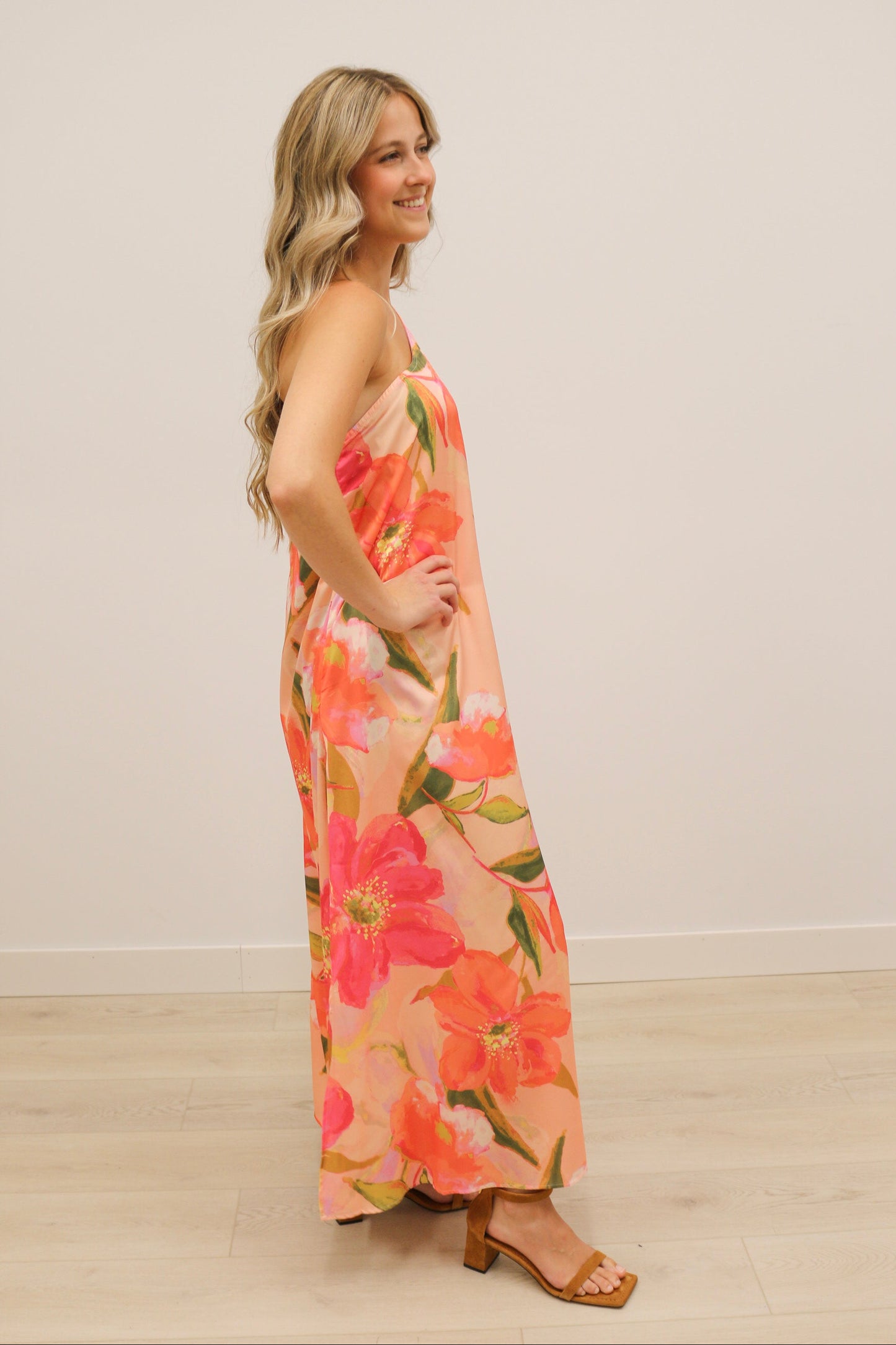Tessa Floral One Shoulder Maxi Dress - Pink Multi