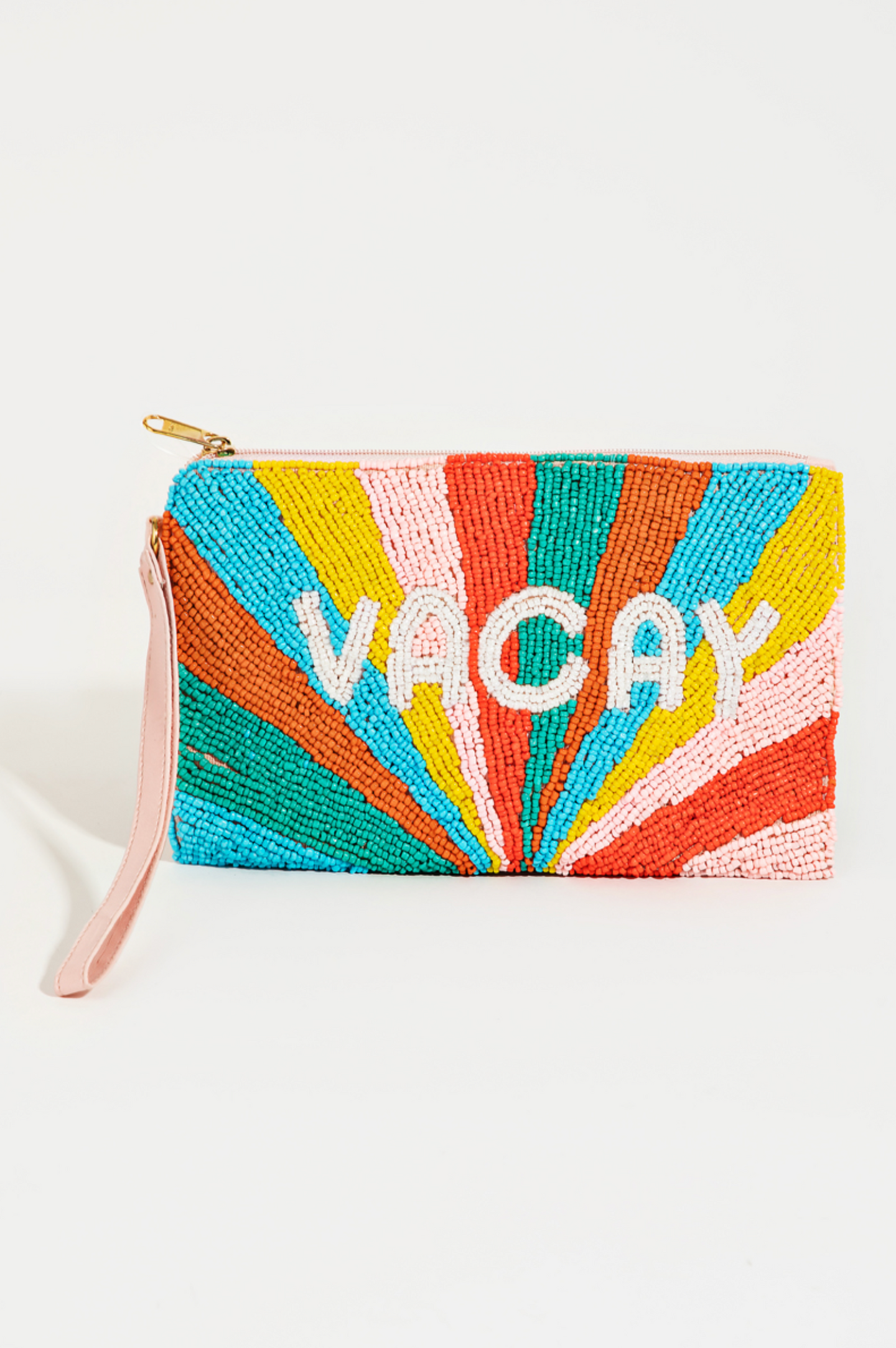Vacay Sunburst Print Seed Beaded Coin Pouch - Pink Multi