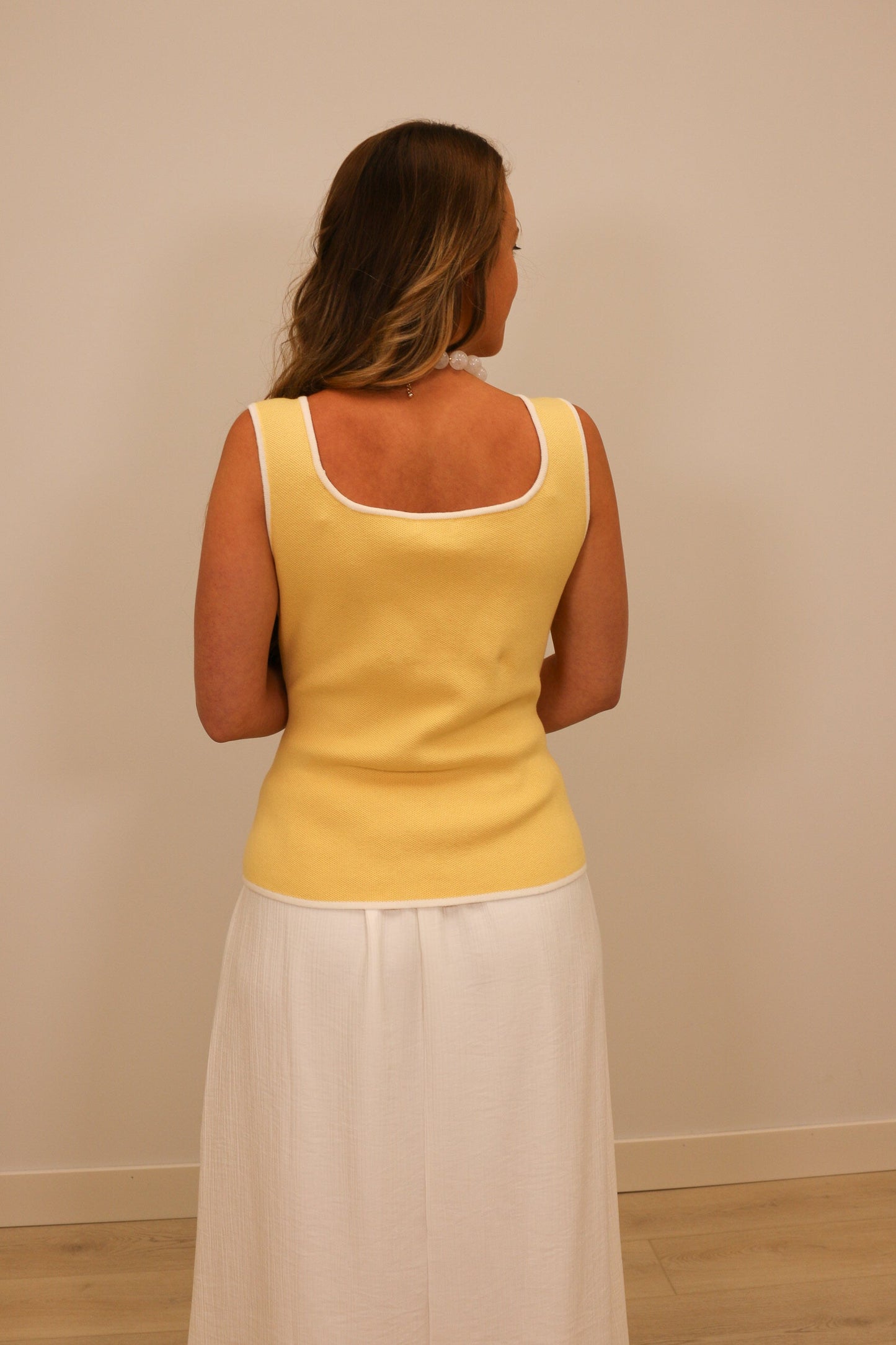 Valentina Button Front Contrast Trim Knit Tank - Yellow