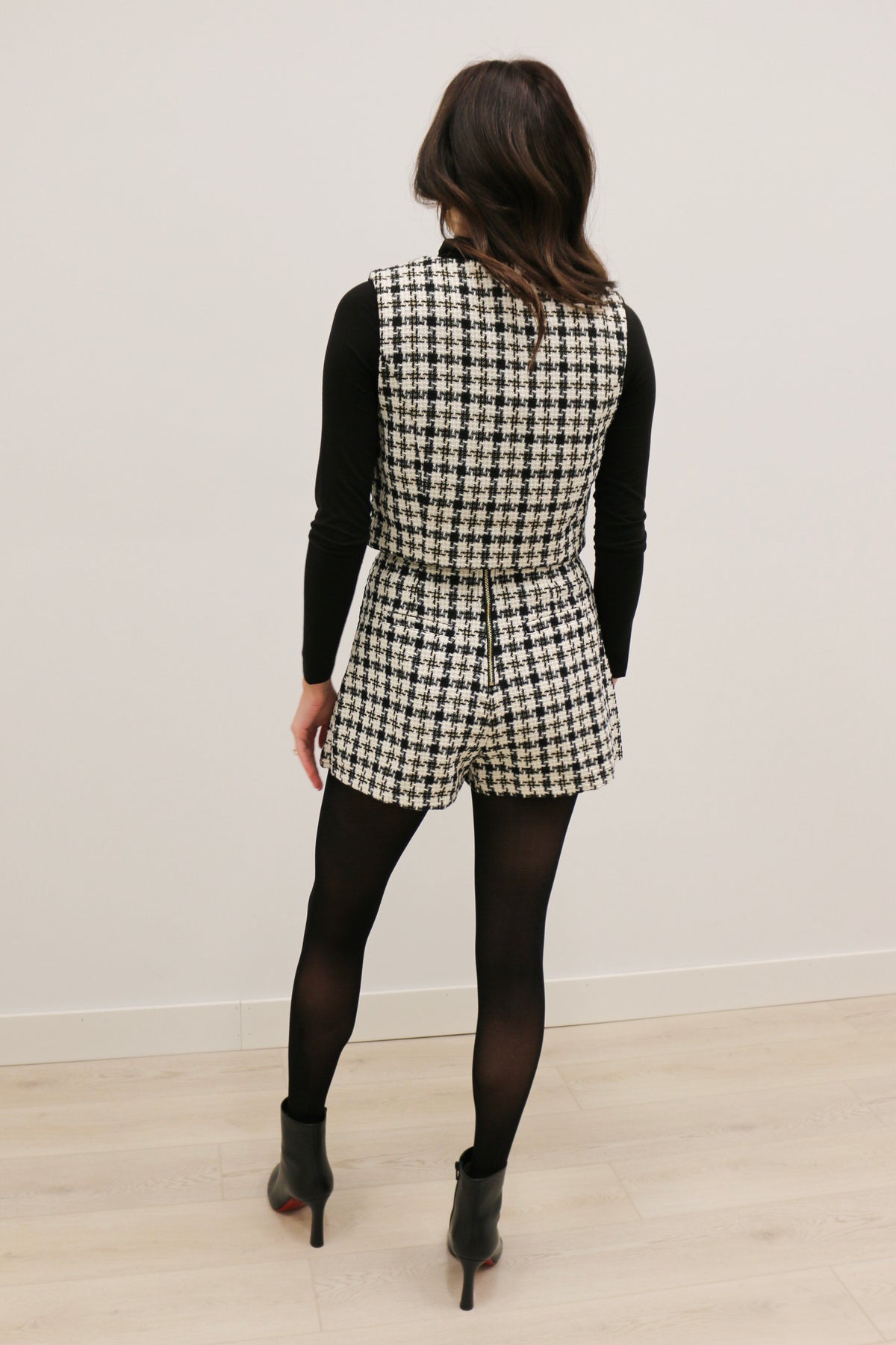 Valerie Pearl Button Tweed High Waisted Skort - Ivory Multi