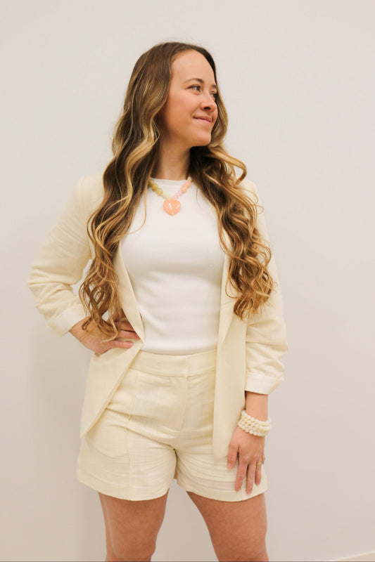 Venice Cinched Sleeve Relaxed Blazer - Ecru