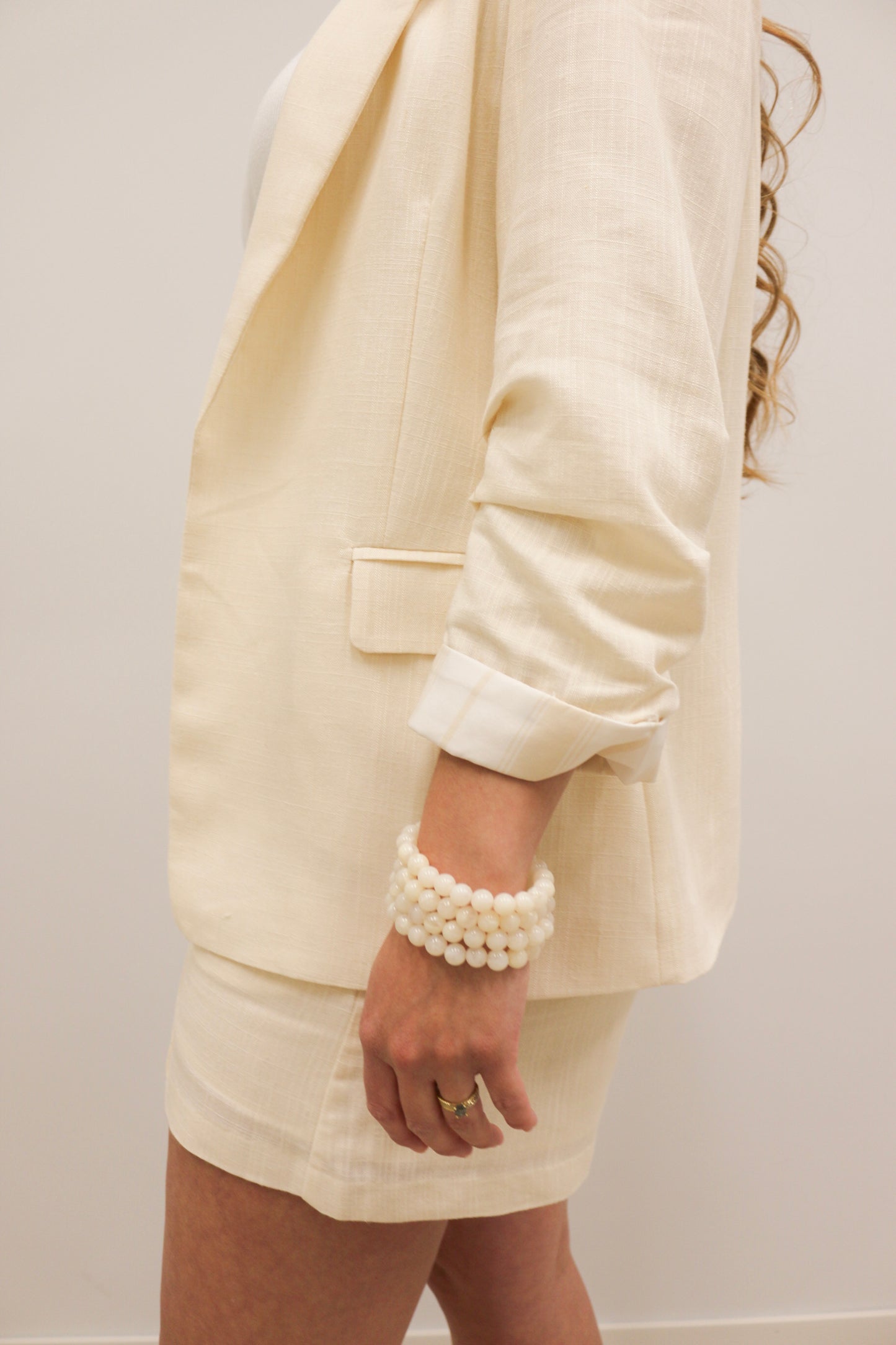 Venice Cinched Sleeve Relaxed Blazer - Ecru