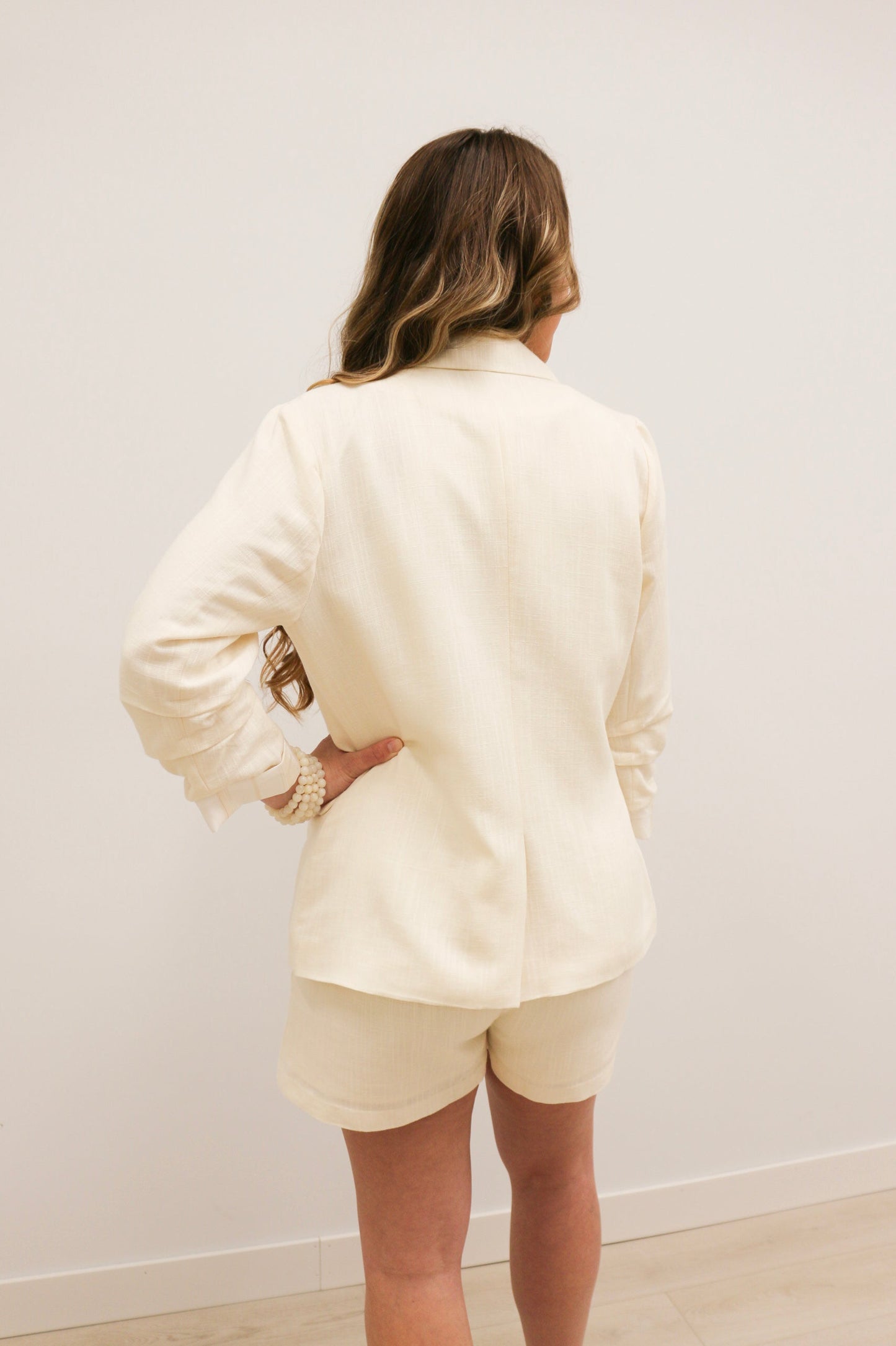 Venice Cinched Sleeve Relaxed Blazer - Ecru