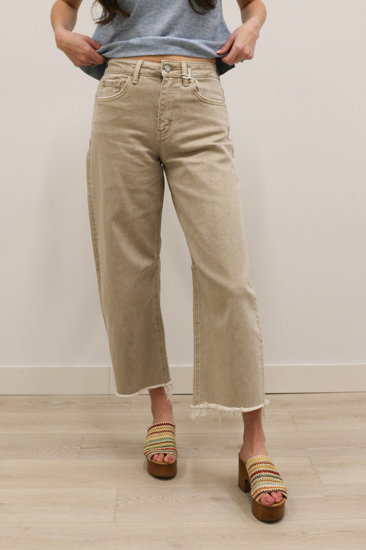 Kate High Rise Frayed Hem Barrel Denim by Vervet - Cinder