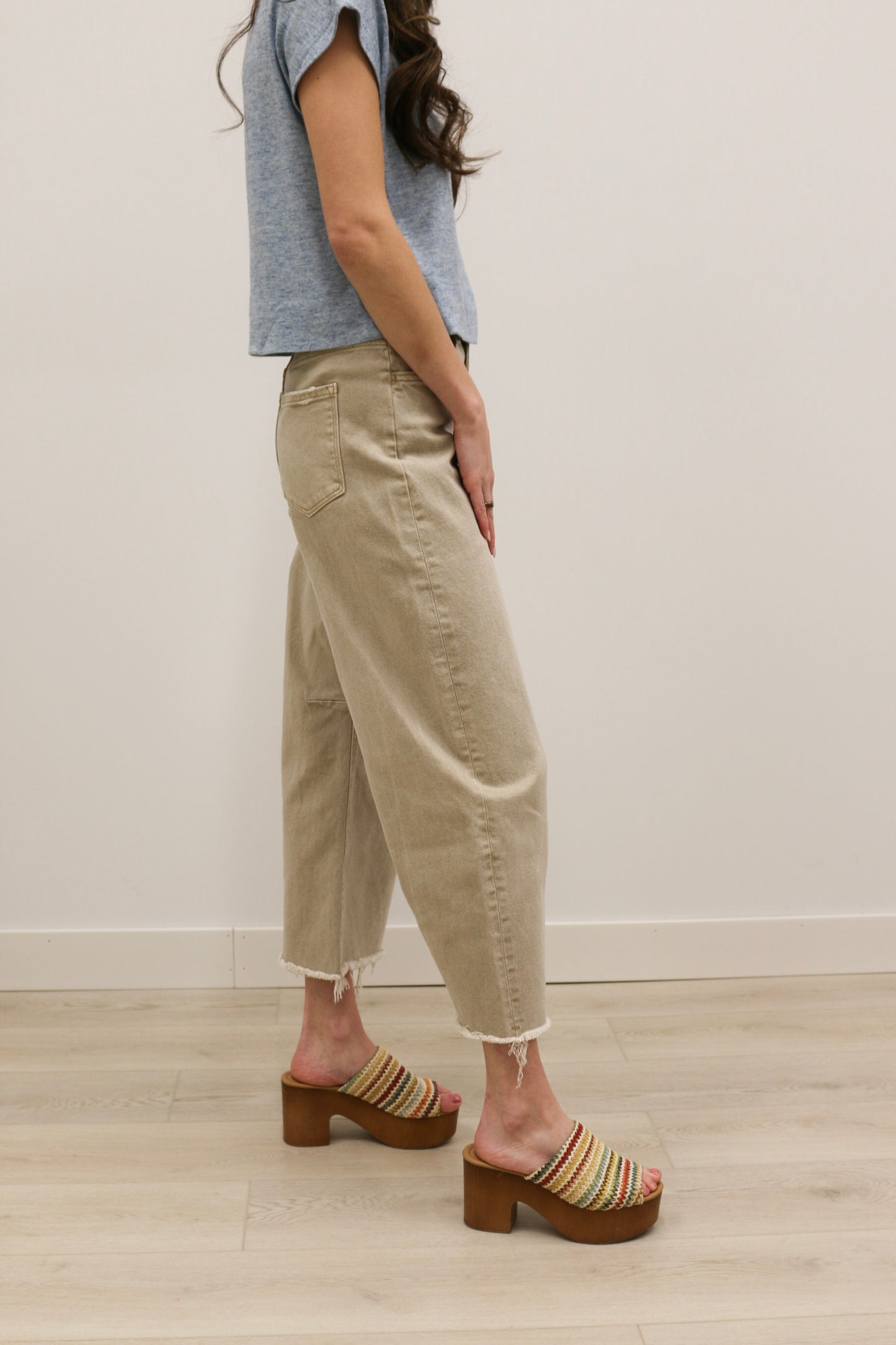 Kate High Rise Frayed Hem Barrel Denim by Vervet - Cinder