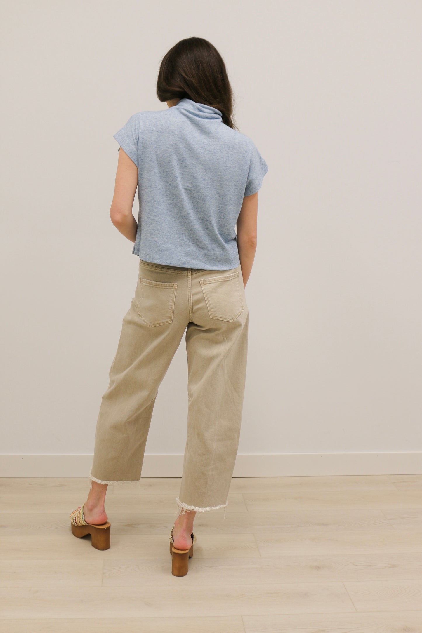 Kate High Rise Frayed Hem Barrel Denim by Vervet - Cinder