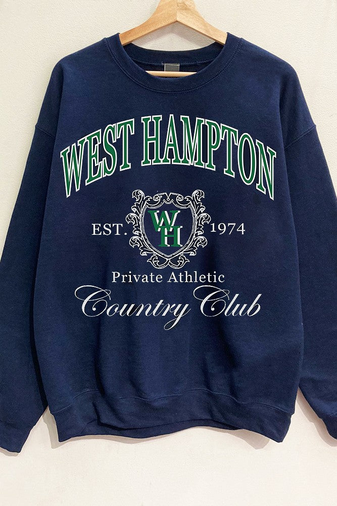 West Hampton Country Club Oversized Long Sleeve Crewneck Sweatshirt - Navy