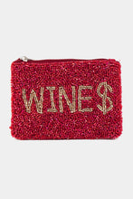 Load image into Gallery viewer, Wine Money Print Seed Beaded Coin Pouch - Burgundy Multi
