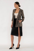 Load image into Gallery viewer, Fitz Plaid Ruched Sleeve Blazer - Charcoal Multi
