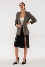 Load image into Gallery viewer, Fitz Plaid Ruched Sleeve Blazer - Charcoal Multi
