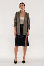 Load image into Gallery viewer, Fitz Plaid Ruched Sleeve Blazer - Charcoal Multi
