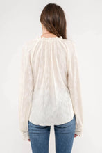 Load image into Gallery viewer, Kate Ruffle Neck Tie Plisse Long Sleeve Blouse - Ivory
