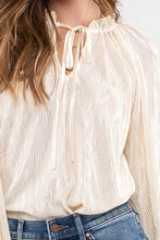 Load image into Gallery viewer, Kate Ruffle Neck Tie Plisse Long Sleeve Blouse - Ivory
