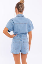Load image into Gallery viewer, Nashville Short Sleeve Denim Romper Onesie - Light Wash Denim

