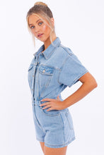 Load image into Gallery viewer, Nashville Short Sleeve Denim Romper Onesie - Light Wash Denim
