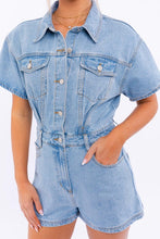 Load image into Gallery viewer, Nashville Short Sleeve Denim Romper Onesie - Light Wash Denim
