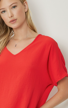Load image into Gallery viewer, Thea Essential V-Neck Short Sleeve Woven Blouse - Red
