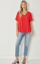 Load image into Gallery viewer, zSALE Thea Essential V-Neck Short Sleeve Woven Blouse - Red
