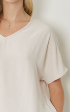 Load image into Gallery viewer, Thea Essential V-Neck Short Sleeve Woven Blouse - Oatmeal
