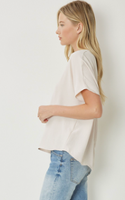 Load image into Gallery viewer, Thea Essential V-Neck Short Sleeve Woven Blouse - Oatmeal
