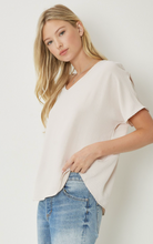 Load image into Gallery viewer, Thea Essential V-Neck Short Sleeve Woven Blouse - Oatmeal
