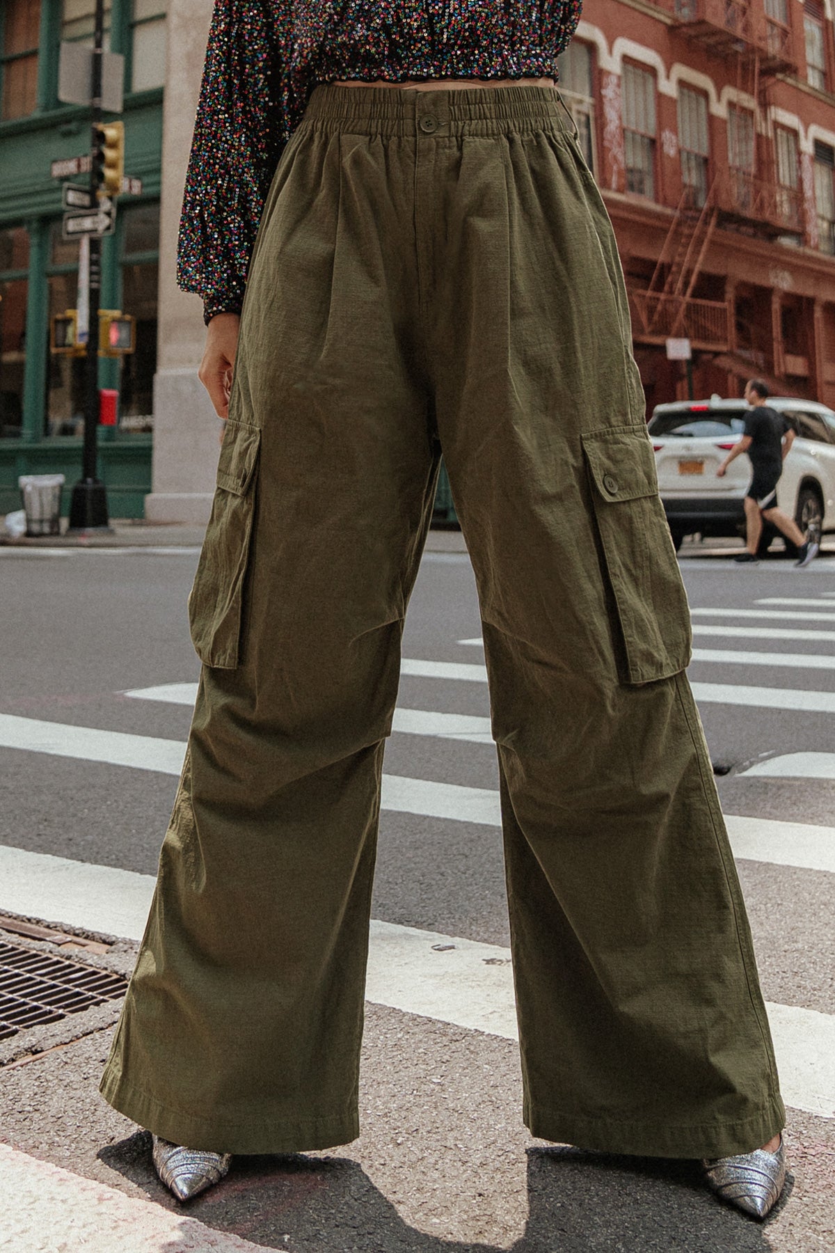 Beatrix High Waisted Wide Leg Cargo Pants - Olive