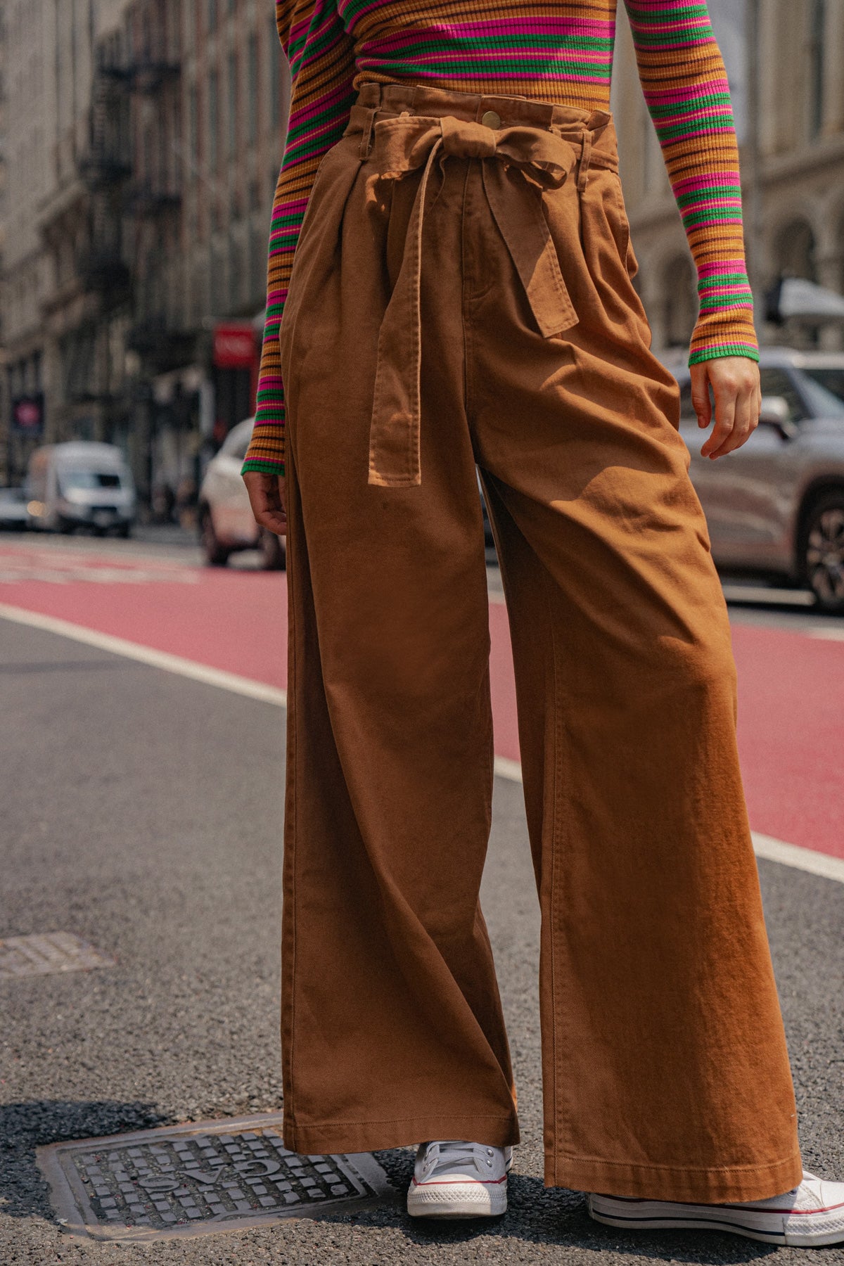 zSALE Cleo High Waisted Wide Leg Paper Bag Pants - Brown