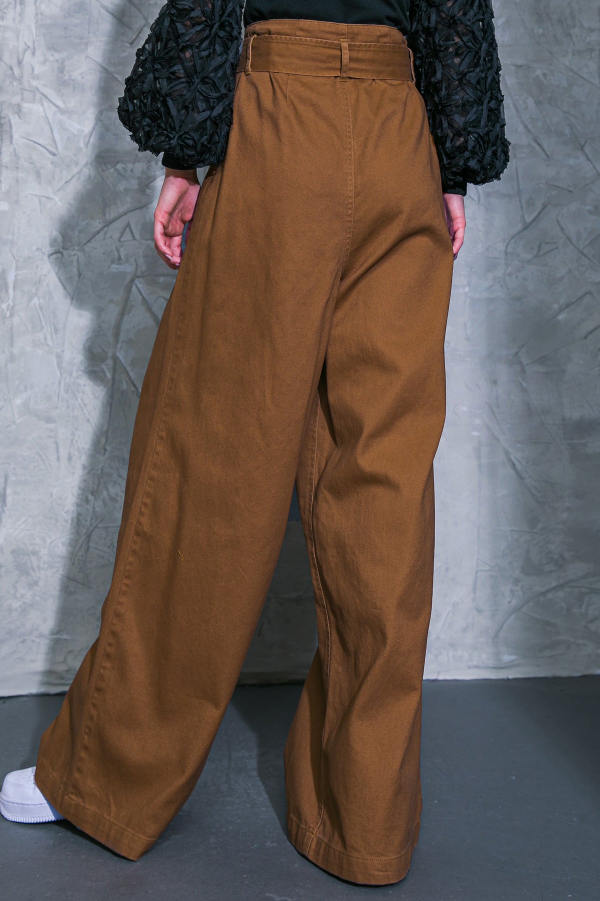 zSALE Cleo High Waisted Wide Leg Paper Bag Pants - Brown