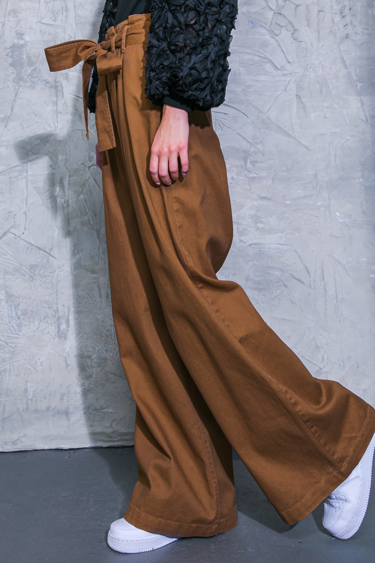 zSALE Cleo High Waisted Wide Leg Paper Bag Pants - Brown