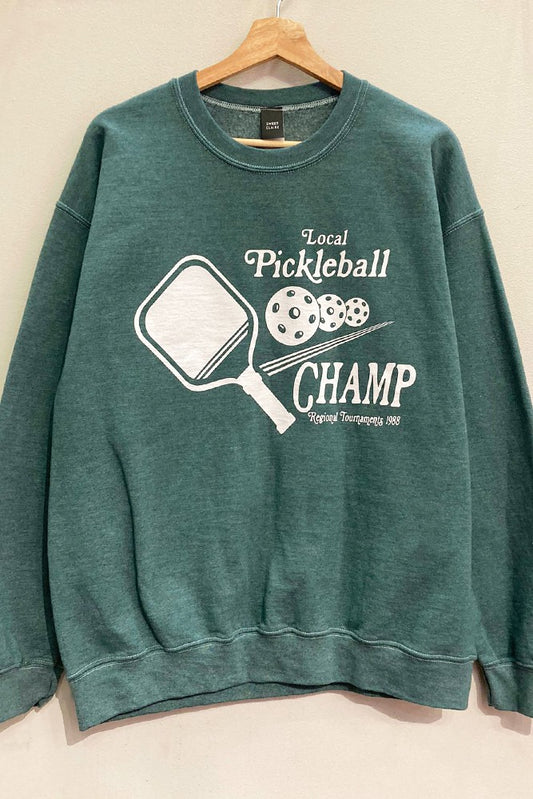 zSALE Pickleball Champ Oversized Long Sleeve Crewneck Sweatshirt - Forest Green