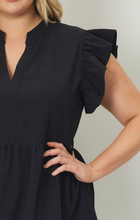 Load image into Gallery viewer, Curve Bryn V-neck Tiered Ruffle Sleeve Midi Dress - Black
