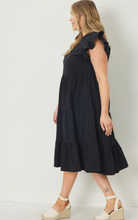 Load image into Gallery viewer, Curve Bryn V-neck Tiered Ruffle Sleeve Midi Dress - Black
