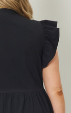 Load image into Gallery viewer, Curve Bryn V-neck Tiered Ruffle Sleeve Midi Dress - Black
