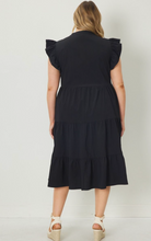 Load image into Gallery viewer, Curve Bryn V-neck Tiered Ruffle Sleeve Midi Dress - Black
