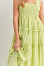 Load image into Gallery viewer, zSALE Malibu Relaxed Fit Smocked Ruffle Tiered Sleeveless Maxi Dress - Lime
