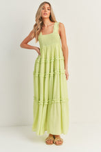 Load image into Gallery viewer, zSALE Malibu Relaxed Fit Smocked Ruffle Tiered Sleeveless Maxi Dress - Lime
