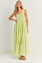 Load image into Gallery viewer, Malibu Relaxed Fit Smocked Ruffle Tiered Sleeveless Maxi Dress - Lime
