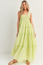 Load image into Gallery viewer, zSALE Malibu Relaxed Fit Smocked Ruffle Tiered Sleeveless Maxi Dress - Lime
