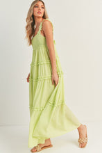 Load image into Gallery viewer, zSALE Malibu Relaxed Fit Smocked Ruffle Tiered Sleeveless Maxi Dress - Lime
