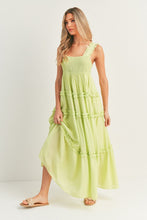 Load image into Gallery viewer, zSALE Malibu Relaxed Fit Smocked Ruffle Tiered Sleeveless Maxi Dress - Lime

