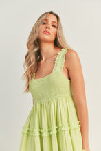 Load image into Gallery viewer, zSALE Malibu Relaxed Fit Smocked Ruffle Tiered Sleeveless Maxi Dress - Lime
