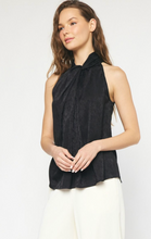 Load image into Gallery viewer, Catherine Satin Floral Jacquard High Neck Tank Blouse - Black

