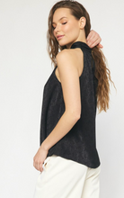 Load image into Gallery viewer, Catherine Satin Floral Jacquard High Neck Tank Blouse - Black
